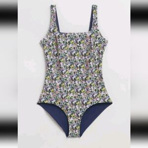 & Other Stories reversible scoop neck swimsuit ditsy floral and navy US 8/M